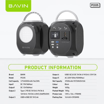 BAVIN Y-PC035 150W Emergency Power Supply for Outdoor/ Travel & Camping