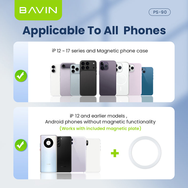 BAVIN PS90 360° Magnetic Phone Holder | Foldable Travel Mount w/ Anti-Slip Pad, Strong Grip & Hands-Free Stand