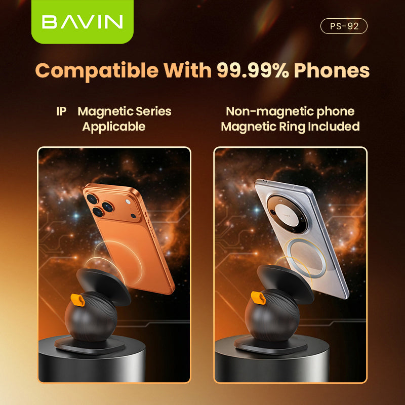 BAVIN PS92 2in1 360°Rotating Magnetic Phone Holder w/ Retractable Rod Adjustment, Strong Magnet & Silicone Cable Organizer