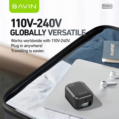 BAVIN PC2020 40W PD Fast Charging AC Adapter Built in Retractable iPhone Cable for iPhone 17/Android /Laptop