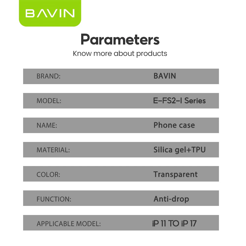 BAVIN E-FS2 Shockproof Clear Soft Silicone TPU Case Back Cover For iPhone 11-17 Pro Max Series