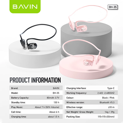 BAVIN BH35 Sports Bluetooth Wireless Lightweight Headphone Earphone Sweat Proof and Splash Proof