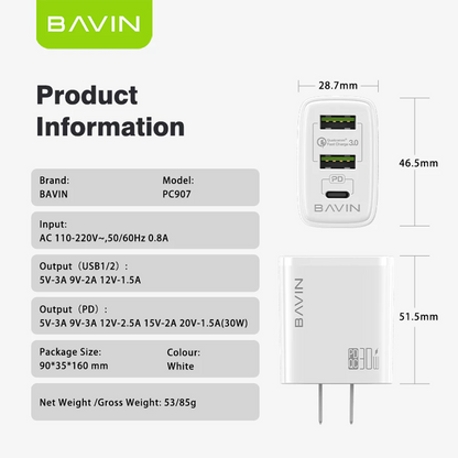 BAVIN C-PC907 30W PD Fast Charger Multi Port Adapter