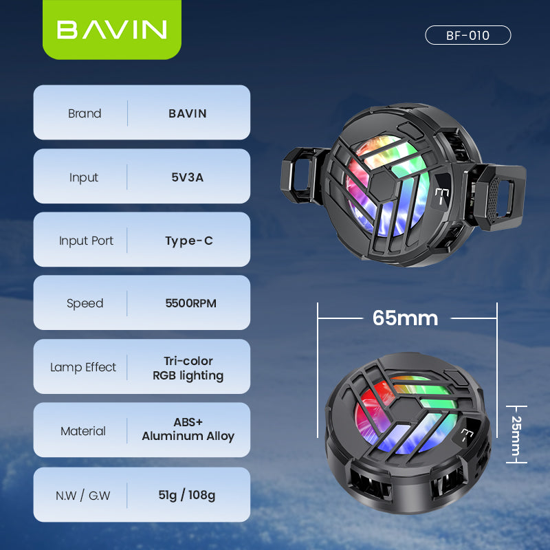 BAVIN BF-010 Magnetic Phone Cooler w/ Clip Design / RGB Light / Adjustable Cooling Gears