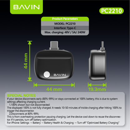 BAVIN PC2210 240W Fast Charging Type-C AI Smart Auto Cut Off Adapter for Laptops,iP & Android Phones