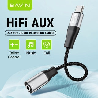 BAVIN AUX30 Earphone Headphone Adapter w/ Female Type-C to 3.5mm USB Connector & Audio AUX Cable