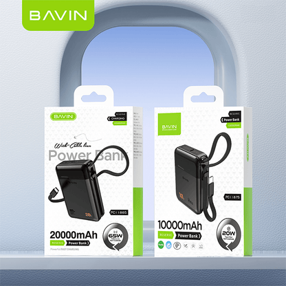 BAVIN Y-PC1188 20000mAh 65W /  PC1187S 10000mAh PD Fast Charging Powerbank w/ Built-in Type-C Cable | LED Display Laptop & Mobile Compatible