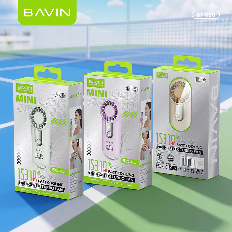 BAVIN BF020 Mini Portable Handheld Fan 5-Speed Strong Wind w/2000mAh Rechargeable Table Fan + Lanyard