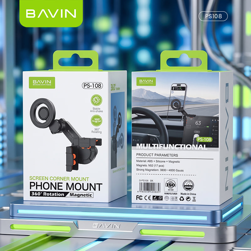 BAVIN PS108 Phone Holder for Screen Corner Magnetic Phone Mount Holder, 360° Rotation for iPhone 17-13