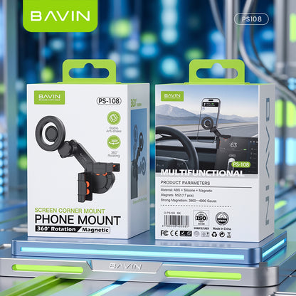 BAVIN PS108 Phone Holder for Screen Corner Magnetic Phone Mount Holder, 360° Rotation for iPhone 17-13