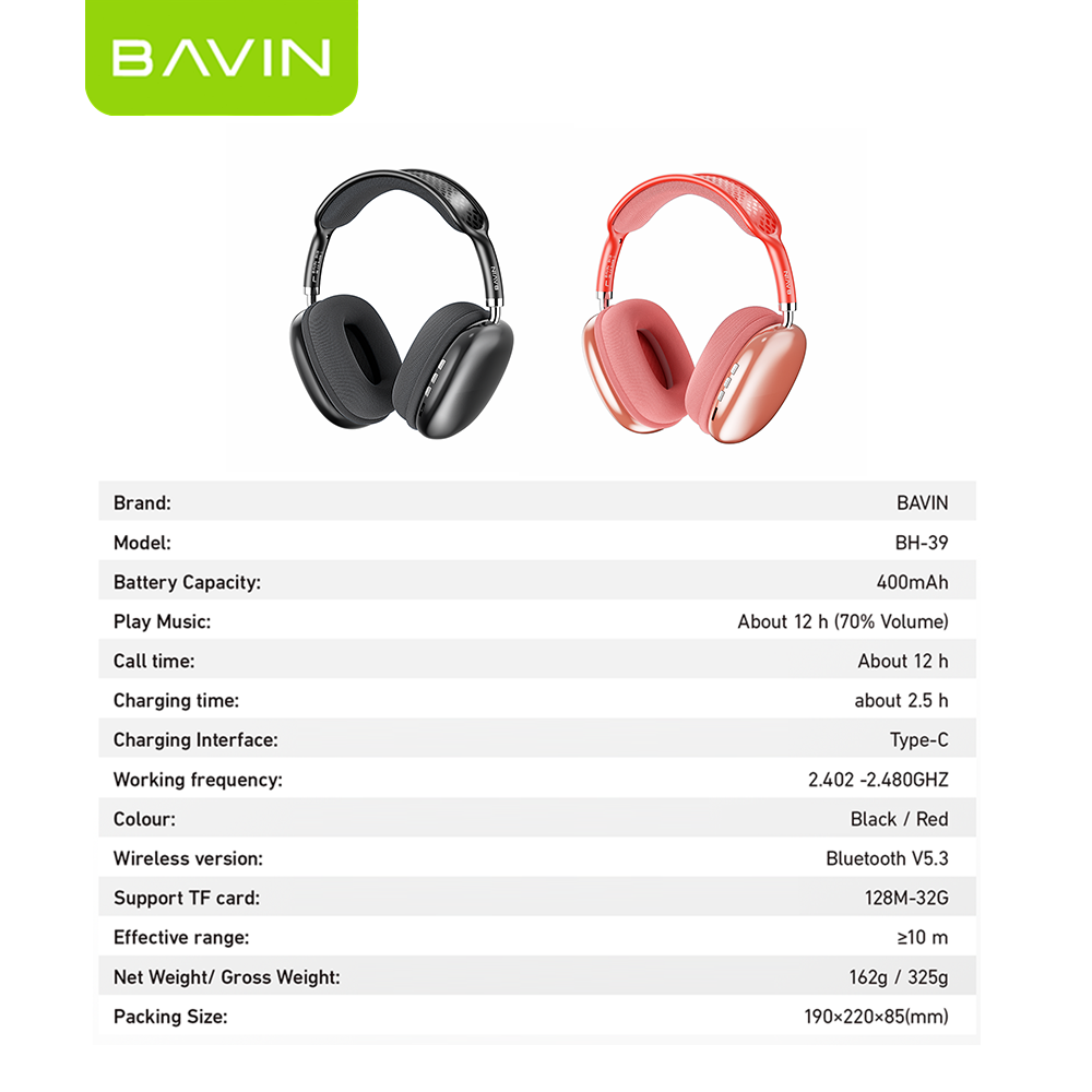 BAVIN HB-BH39 Hi-Fi Wireless Bluetooth Earphones w/ Noise Cancelling for Smartphones