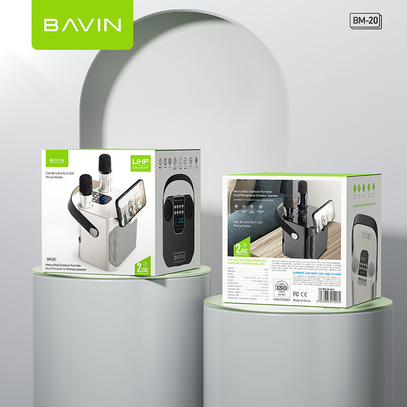 BAVIN DV-BM20 Professional Karaoke Bluetooth 5.0 Portable Speaker w/ Dual Microphones & Phone Stande