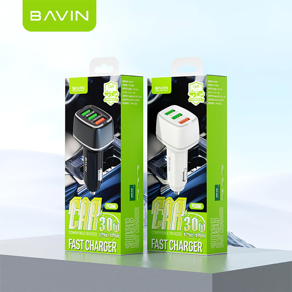 BAVIN PC896 Car Charger Multiple 3 Ports 18W & 12W Ultra Fast Charging USB QC3.0 Cell Phone Quick Charger Adapter