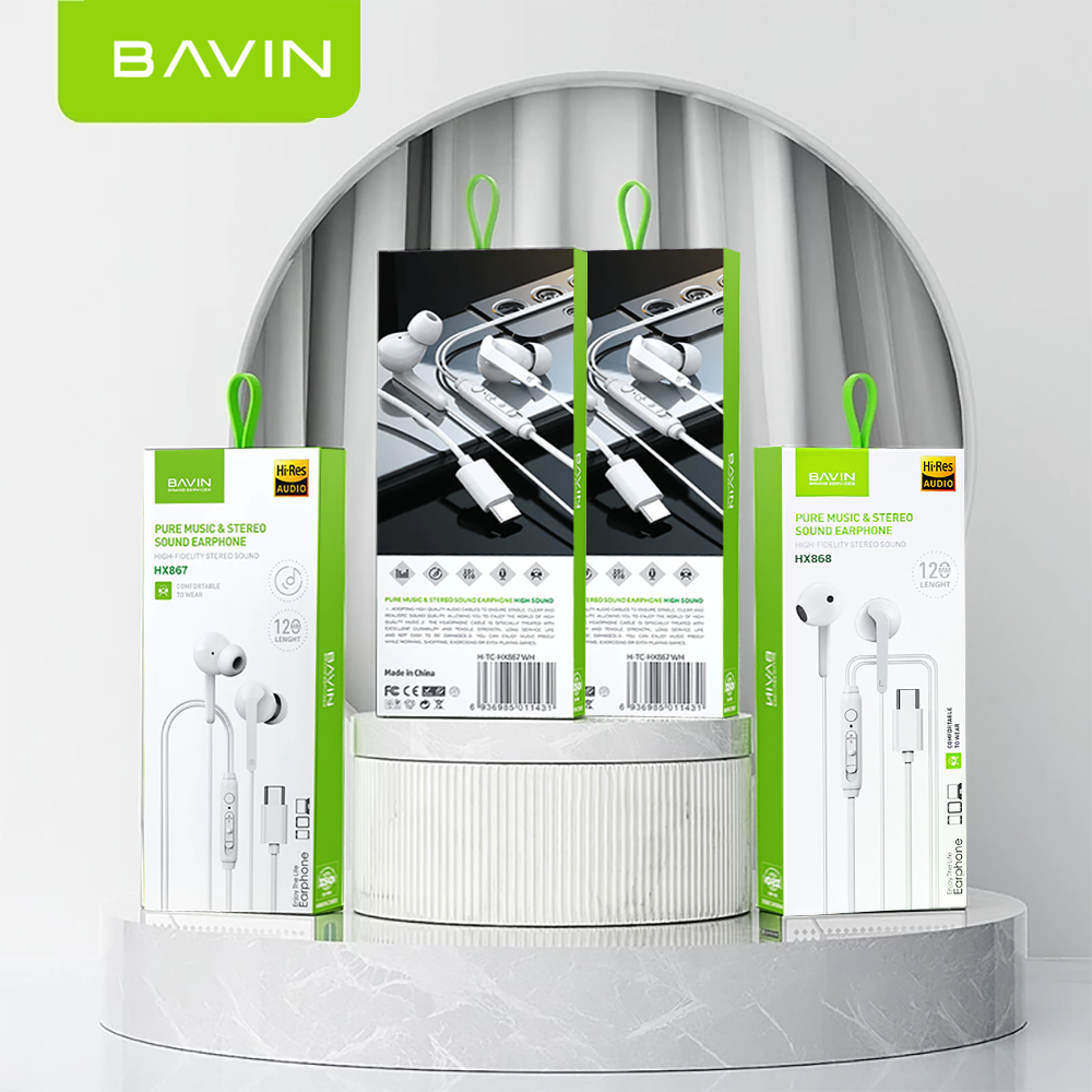 BAVIN H-C-HX868 / H-C-HX867 HiFi Audio Stereo Sound Wired Controller Earphone for Type-C Phones Tablet Laptop