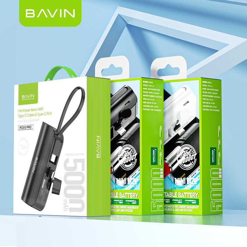 BAVIN Y-PC012 / Y-PC013 5000mAh Fast Charging Power Bank w/ Built-In USB/Type-C Cable
