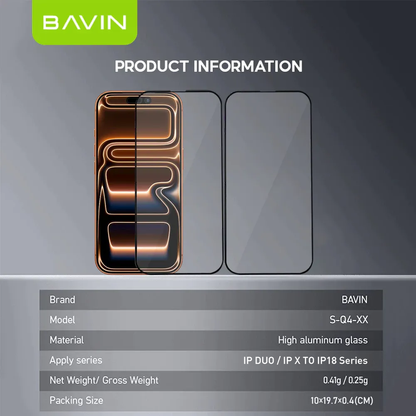 [Buy 1 Get 1 FREE] BAVIN Q4 Tempered Glass Screen Protector Full Cover for iPhone X to 18 Series (with iPh Duo)