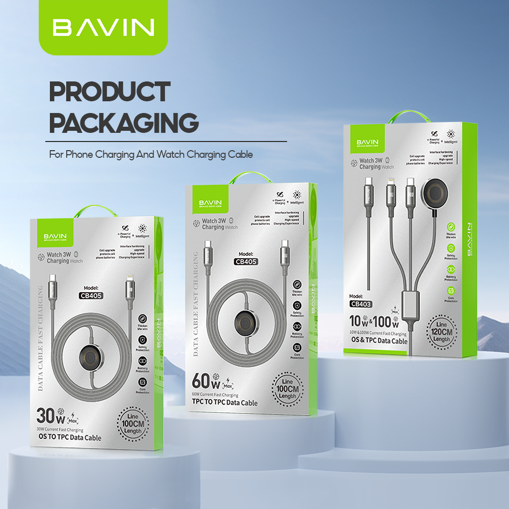 BAVIN CB405 60W 2-in-1 Magnetic Charging Cable Fast Charge & 1m Data Cable w/ 3W Smartwatch Magnetic Charger
