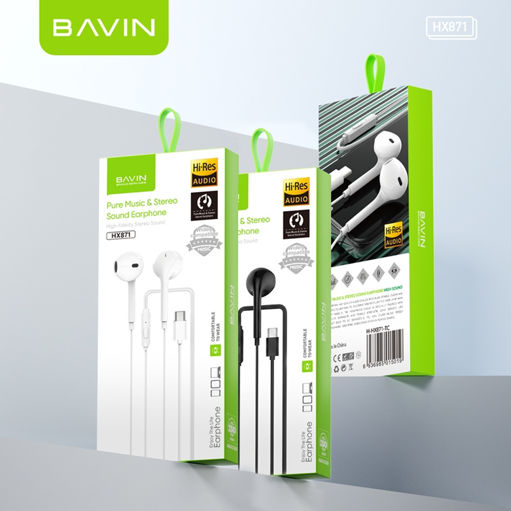 BAVIN HX871 / HX875 Hi-Fi Wired Earphone Stereo Sound Quality Music Compatible for 3.5mm / Type-C