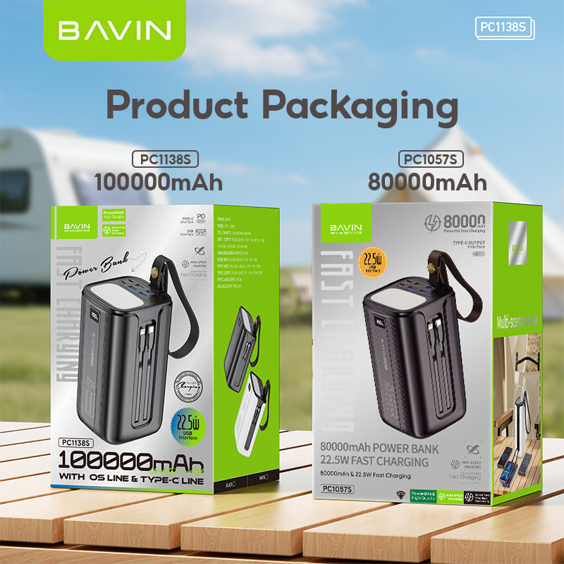 BAVIN Y-PC1057S 80000mAh / Y-PC1138S 100000mAh Heavy Duty Portable 22.5W Fast Charging Powerbank w/ LED Indicator & Flashlight
