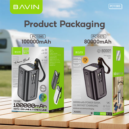 BAVIN Y-PC1057S 80000mAh / Y-PC1138S 100000mAh Heavy Duty Portable 22.5W Fast Charging Powerbank w/ LED Indicator & Flashlight