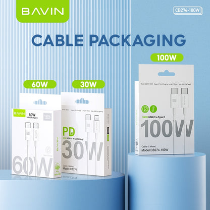 BAVIN U-CB274-XX 100W Data Cable Fast Charging & Data Transfer Type-C to iPh & Type-C to Type-C