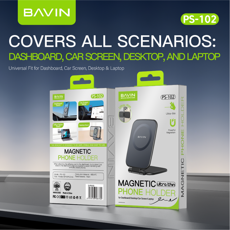 BAVIN PS102 Portable Mini Ultra-thin Magnetic Phone Stand Holder Adjustable for iPhone 14-17 / Android