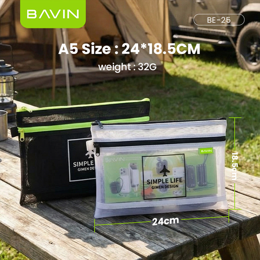 BAVIN BE25 Multi-functional Portable Transparent Double-Layer Nylon Mesh Storage Pouch Bag w/ Zipper