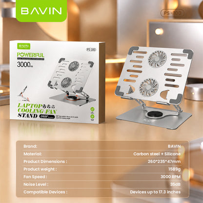 BAVIN PS100 Laptop Stand 360° Rotating Adjustable Angled Metal Holder With Fan Aluminum Alloy Holder