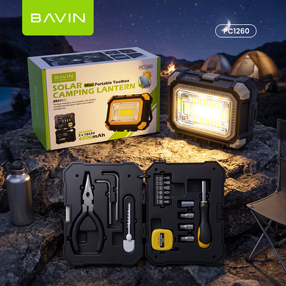 BAVIN PC1260 Solar Mini Portable Emergency Tool box w/4000mAh Powerbank+Work Light for Home, Camping