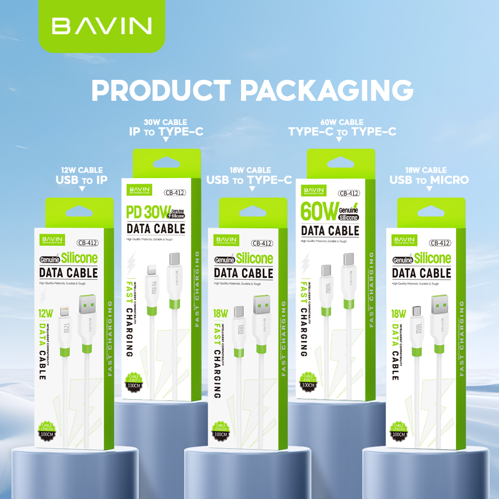 BAVIN CB412 1m/1.2m Fast Charging Cable Supports 12W/18W/30W/60W for Micro/iPhone/ Type-C & High Speed