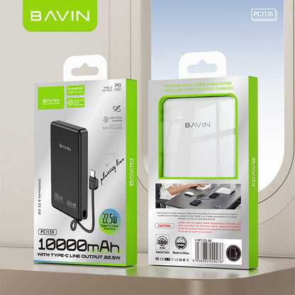 BAVIN Y-PC1135 10000mAh 22.5W Fast Powerbank with Type-C Cable & Lanyard Strap