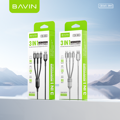 BAVIN CB365 3-in-1 Fast Charging Cable Nylon Braided 3A 480Mbps Data Transfer for Type-C/Micro/iPhone