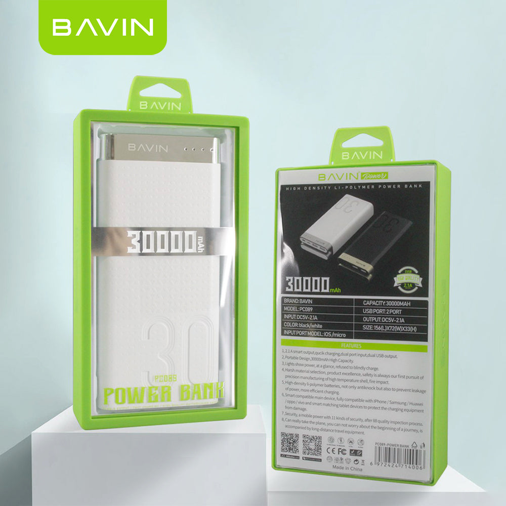 BAVIN Y-PC089 30000mAh Powerbank w/ Built-in Flashlight Dual Input & USB Output