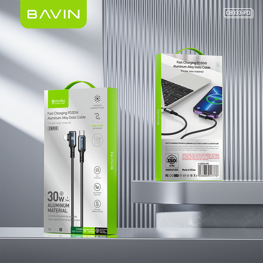 BAVIN CB333 30W Super Fast Charging 2M Nylon Braided & Data Transfer Cable Compatible For Type-C to iPh
