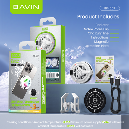 BAVIN BF-007 Magnetic Phone Gaming Cooler Portable Semiconductor Cooling Fan w/ 3 Speed Adjustment for Smartphones