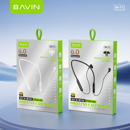 BAVIN BH71 HiFi Bluetooth 6.0 Wireless Magnetic Neckband Headphone | 15H Playtime | Game Sports Earbud