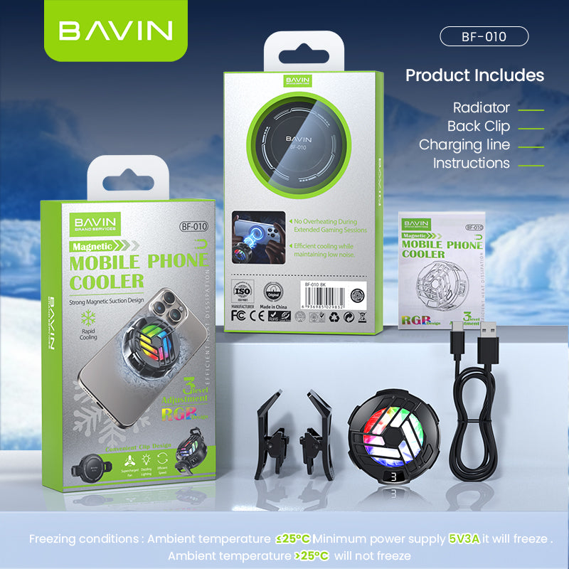 BAVIN BF-010 Magnetic Phone Cooler w/ Clip Design / RGB Light / Adjustable Cooling Gears