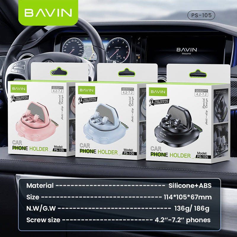 BAVIN PS105 3in1 Car Phone Holder Anti-Slip Dashboard 180° Rotating w/ Parking Number + Glasses Storage