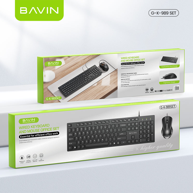 BAVIN K989 Wired Keyboard & Mouse Set Extra Durable & Splashproof Compatible for Computer / Laptop