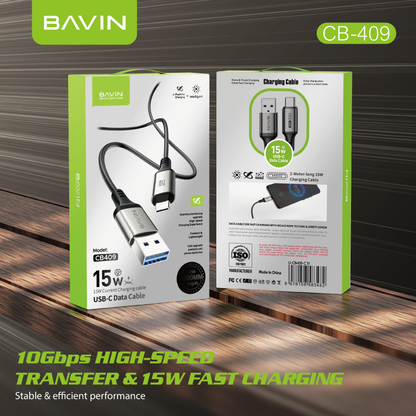 BAVIN CB409 3A 15W Fast Charging 2m Nylon Braided Type-C Data Cable w/ 10Gbps High-Speed Transfer