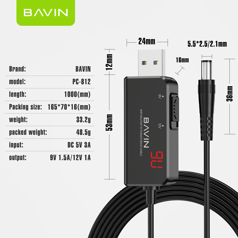 Bavin Connector BAVIN PC812 Powerbank To Wifi Router Modem USB Booster Charging Cable