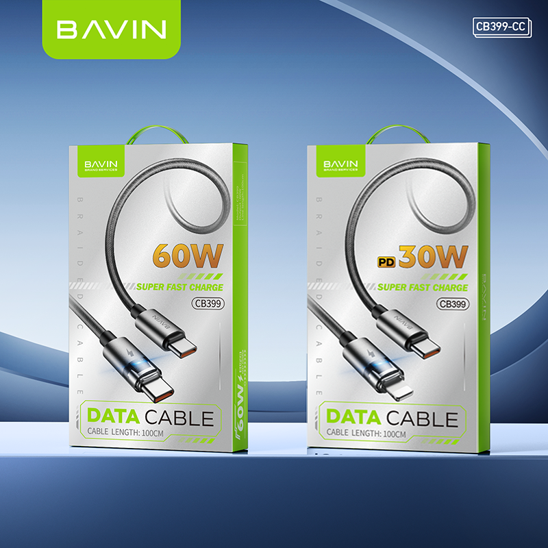 BAVIN U-CB399 60W Fast Charging & Data Cable w/ Type-C to Type-C & Type-C to iPhone Supports Laptop, Smartphones