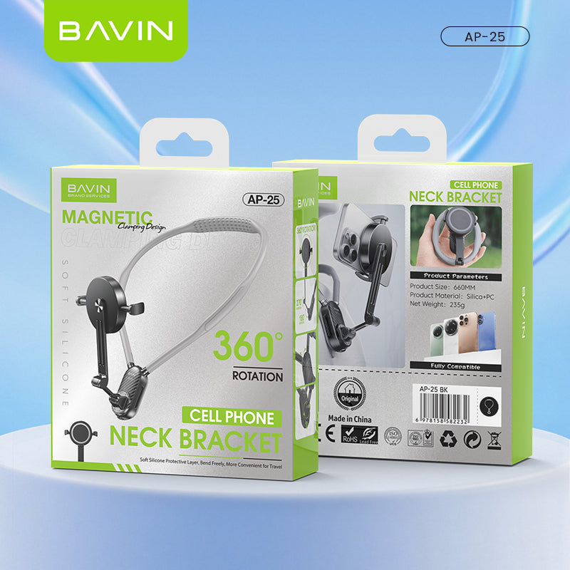 BAVIN D-Z-P25 Magnetic & D-Z-P26 Clip-On Universal Neck Mount Phone Holders | 360° Rotating | Hands-Free Stand for Mobile Phones