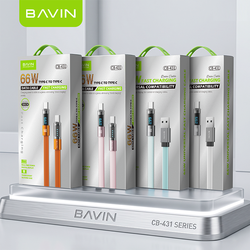 BAVIN CB431 66W PD Fast Charging 1M Braided Data Cable USB to Type-C & Type-C to Type-C w/ LED Display