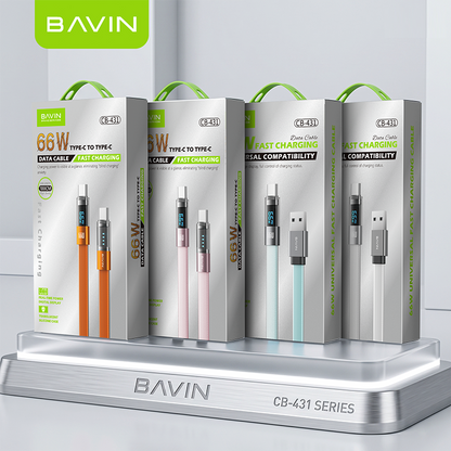 BAVIN CB431 66W PD Fast Charging 1M Braided Data Cable USB to Type-C & Type-C to Type-C w/ LED Display