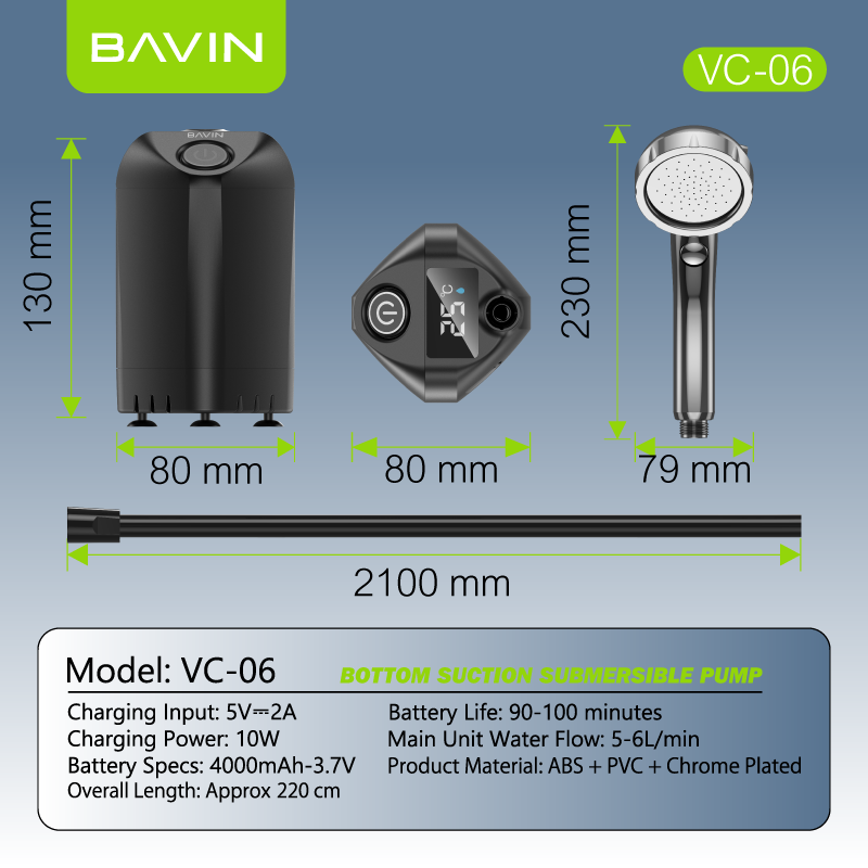 BAVIN VC05 10000mAh/VC06 4000mAh Portable Camping Electric Outdoor Shower Pump for Camping & Hiking