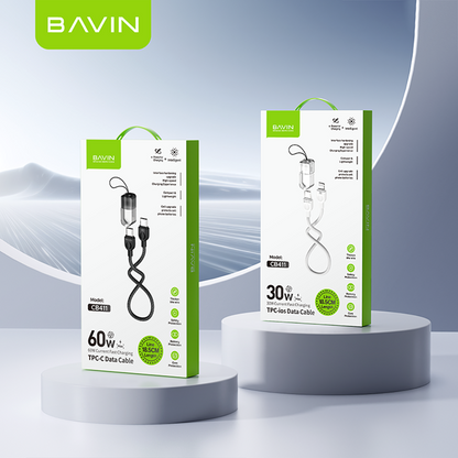 BAVIN CB411 Portable PD 60W Fast Charging 18.5cm Data Cable | Type-C to C / Type-C to iPhone | Lanyard Design Durable