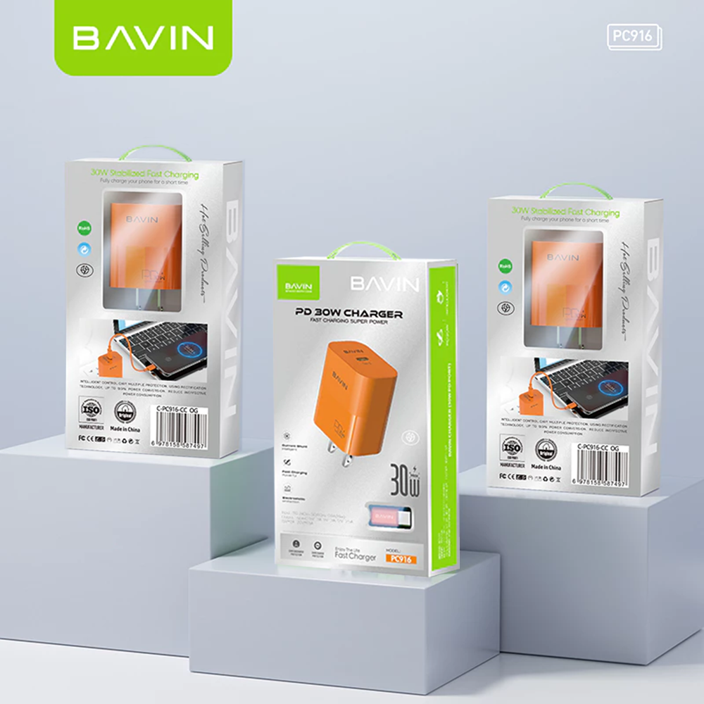 BAVIN PC916 30W PD Fast Charging Wall Charger Compatible for Type-C to Type C & Type-C to iPhone