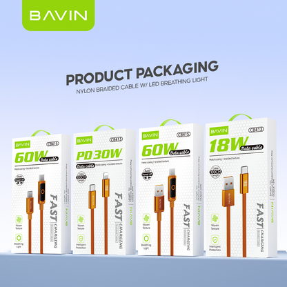 BAVIN CB413 / CB415 PD 60W Type-C Fast Charging 1m Braided Cable w/ High-Speed Data Transfer for iPhone 15-17 & Android Devices