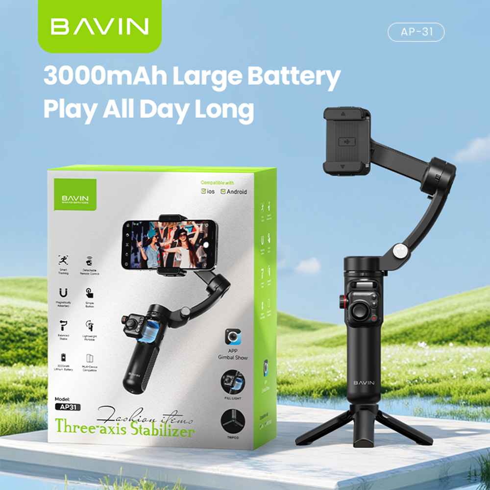 BAVIN P30/P31 Foldable Phone 3-Axis Gimbal Stabilizer w/Tripod/Fill Light/AI Smart Face Tracking